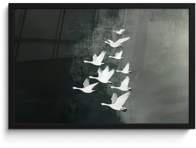Poster in lijst - Fotolijst 60x40 cm - Posters - Vogel - Japandi - Groen - Posterlijst zwart - Decoratie - Wanddecoratie woonkamer - Muurdecoratie slaapkamer