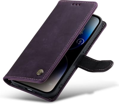 iPhone 14 Pro Bookcase hoesje - CaseMe - Effen Paars - Leer