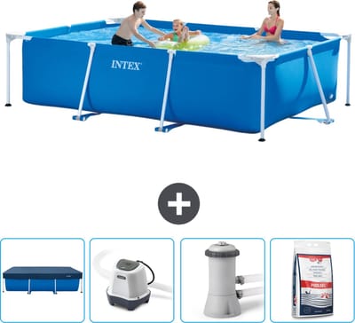Intex Rechthoekig Frame Zwembad - 300 x 200 x 75 cm - Blauw - Inclusief Afdekzeil - Zoutwatersysteem - Zwembadfilterpomp - Zwembadzout