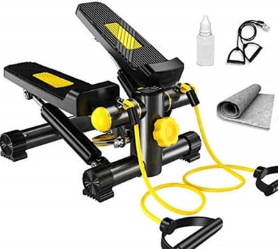 Stepper Fitnessapparaat - Mini Hometrainer - Volledige Lichaamstraining - Incl. Weerstandsbanden - 43 x 40 x 23 cm - Zwart