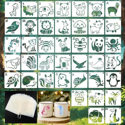 40 Stuks Dieren Sjablonen - Herbruikbare Schilder Sjablonen voor Kinderen, Creatieve DIY Templates voor Knutselen en Fotoalbums, 7.5 x 7.5 cm