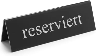 HENDI Tafelstandaard gereserveerd – dubbelzijdig bedrukt – zwart-wit – 130x30x38 mm