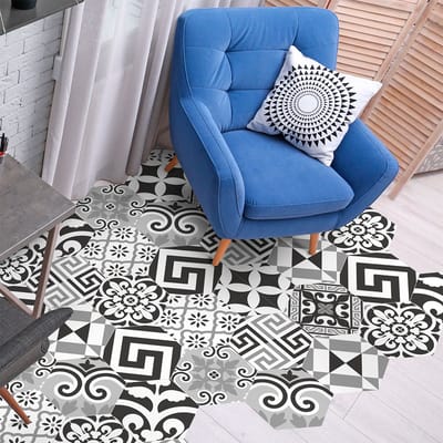 Antislip vloerstickers met beschermlaag - MELANIA zeshoekige vloertegels - 60x135cm - 10 zeshoekige stickers 30x26cm