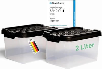 Novaliv 2x opbergdozen met deksel klein 2 L antraciet Nestbare stapelbare kunststof dozen met clipsluiting Kunststof BPA-vrij 19 x 14 x 11 cm