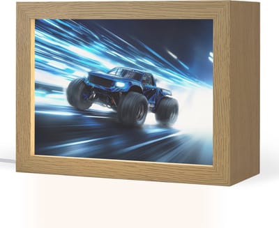 Nachtlampje 20x15 cm - Kinder lampje - Monstertruck - Blauw - Neon - Lichten - Tafellamp kinderkamer - Slaapkamer lamp - Bedlamp kinderen - Kinderlampje stopcontact - Wandlamp babykamer - Nachtlampjes