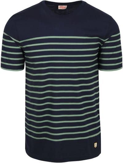 Armor-Lux Etel T-Shirt Strepen Donkerblauw (navy) Groen - Maat M - Heren - Casual T-shirts