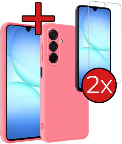Hoesje - Met 2x Screenprotector - Geschikt voor Samsung Galaxy A17 - Sterk & Shockproof - Telefoon Hoes - Back Cover - Siliconen Case - Telefoonhoes - Lichtroze