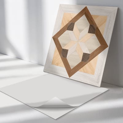 Wallfluent Vinyl Tegels - Geometrisch Patroon in Een Vierkant Zelfklevende PVC Tegels - 30 cm x 30 cm - Bruin Vinyl Tegels - 9 stuks - Vierkant PVC Tegels - Texturen Plaktegels - Vinyl Vloer Tegels - Plaktegels Keuken en Badkamer