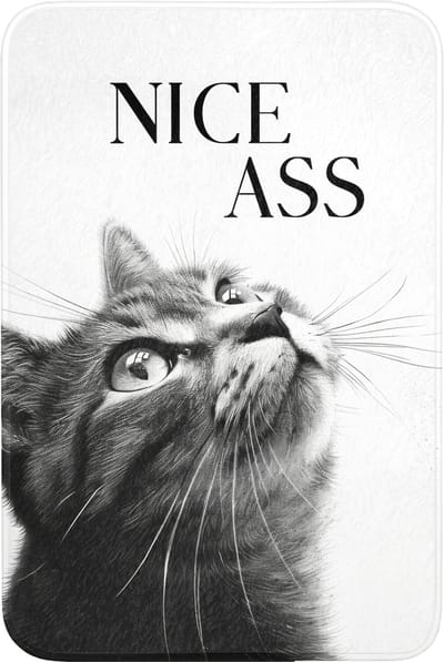Badmat 60x90 cm - Antislip - Katten - Nice ass - Quote - Zwart wit - Spreuken - Badmatten voor badkamer - Badkamermat - Douchemat - Badkamer mat