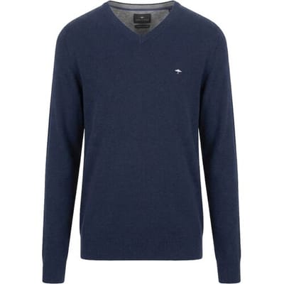 Fynch-Hatton Trui V-Neck Merino Cashmere Ink Blue / male