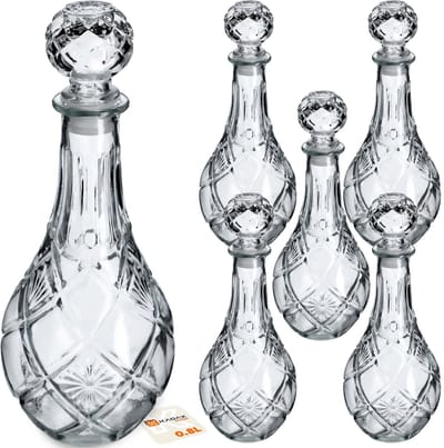 KADAX Decanter voor dranken, stijlvolle whiskykaraf voor mannen, klassieke wijnkaraf met uniek design, whiskyfles als cadeau (0,8 l - 6 stuks)
