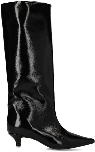 Sacha - Dames - Zwarte hoge lakleren laarzen met kitten heel - Maat 36
