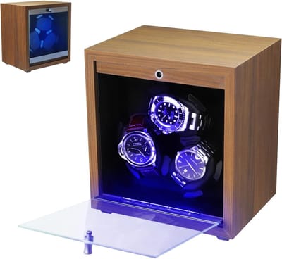 Automatische Horloge Winder met 3 Rotatieboxen | 4 Rotatiemodi | Blauw LED Licht | Schuimkussen | Open-Lid Stopfunctie voor Dames en Heren