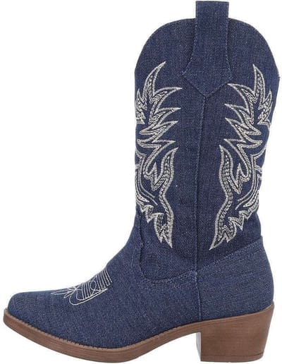 ZoeZo Design - laarzen - kuit laarzen - western laarzen - cowboylaarzen - halflange laarzen - jeansstof - jeanslaarzen - blauw met stiksel - maat 37 - hakhoogte 4 cm