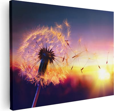 Artaza Canvas Schilderij Zonsondergang - 40x30 cm - Klein - Wanddecoratie Paardenbloem - Muurdecoratie Woonkamer - Schilderijen Op Canvas