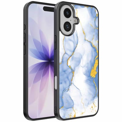 Geschikt voor iPhone 17 Telefoonhoesje met Lichtblauw Goud Marmer Opdruk - TPU Backcover Case Lightblue Gold Marble Design - Smartphonica geschikt voor iPhone 17