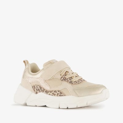 Blue Box meisjes sneakers met panterprint details beige goud - Maat 23