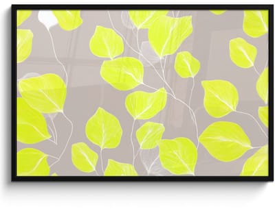 Poster in lijst - Fotolijst 120x80 cm - Posters - Bladeren - Neon - Geel - Lijnen - Posterlijst zwart - Decoratie - Wanddecoratie woonkamer - Muurdecoratie slaapkamer