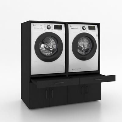 Wasmachinekast Dubbel 134x145x67cm | Ruimtebesparend & Super Stevig | Met Uitschuiflade | Voor Wasmachine en Droger | Zwart Eiken