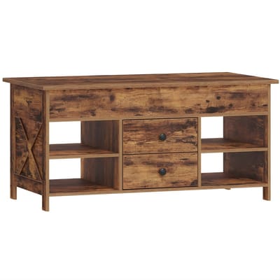 Salontafel – Voor Woonkamer – Verstelbare Hoogte, 2 Lades en Verborgen Opbergruimte – Vintage Bruin/Zwart