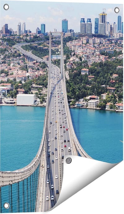 Gards Tuinposter Istanbul Bosporus Brug vanaf Boven - 40x60 cm - Tuindoek - Tuindecoratie - Wanddecoratie buiten - Tuinschilderij