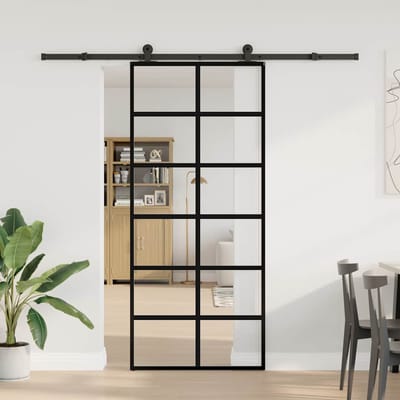 vidaXL - Schuifdeur - met - beslag - 90x205 - cm - ESG-glas - en - aluminium