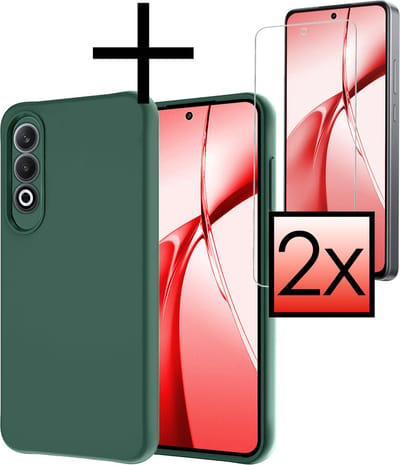 Hoesje - Met 2x Screenprotector - Geschikt voor OnePlus Nord CE4 - Sterk & Shockproof - Back Cover - Siliconen Case - Telefoon Hoes - Donkergroen