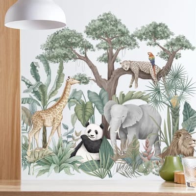 Spicker I Dieren in het bos, olifant, giraf, panda, leeuw I Muursticker I Babykamer I Speelkamer I Slaapkamer I Kinderkamer I Decoratie sticker I Wanddecoratie I Muurdecoratie I Baby I Jongen I Meisje