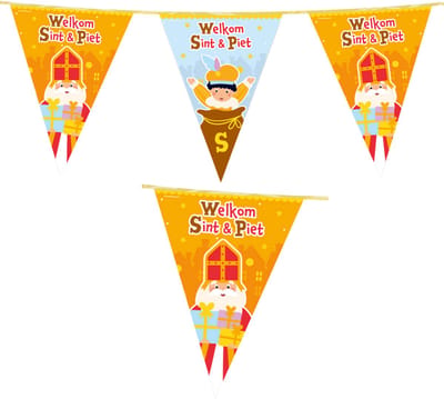 PartyXplosion Sinterklaas met roetveeg Piet vlaggenlijn - 2x - slinger - 10 mtr - Sint versiering - kunststof