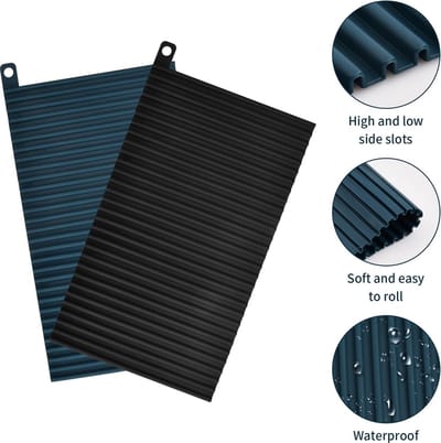Afdruipmat voor servies, siliconen, afdruipmat, afdruipmat, zwart, hittebestendige siliconen mat, antislip siliconen mat, afdruipbak voor keuken, gootsteen en servies, 30 x 18 cm