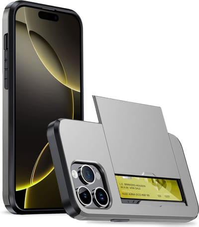 Hoesje Geschikt voor iPhone 16 Pro Hoesje Case Pashouder Hard Cover - Hoes Geschikt voor iPhone 16 Pro Hoesje Met Kaarthouder - Grijs