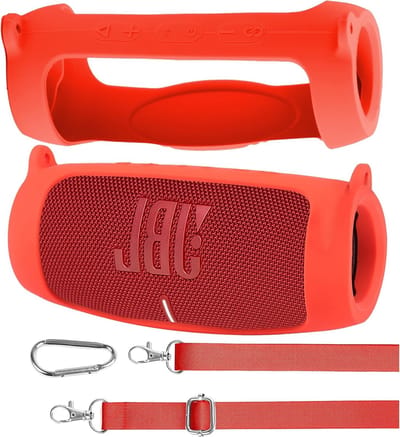 Draagbare Ultralichte Silicone Beschermhoes voor JBL Charge 5 Bluetooth Speakers met Carabiner en Schouderband, Ideaal voor Reizen en Bescherming