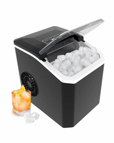 Amolass - Ijsblokjesmachine - Ijsmachine - Mini - Elektrisch - Draagbaar - 22,5x29,4x28,5cm - Watertank Capaciteit 1,3L - Zwart