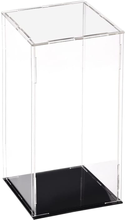 Dailygoods- Vitrinekast Transparant 4-zijdig - Organizer - Showcase - Stofdichte Bescherming - Zwarte Basis - 10 x 10 x 25 cm - Displaybox