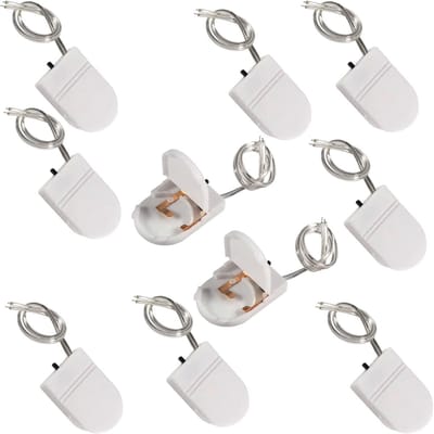 Batterij Houder - Knoopcel Adapter - LED Verlichting - Met Aan/Uit Schakelaar - 10 Stuks - Wit