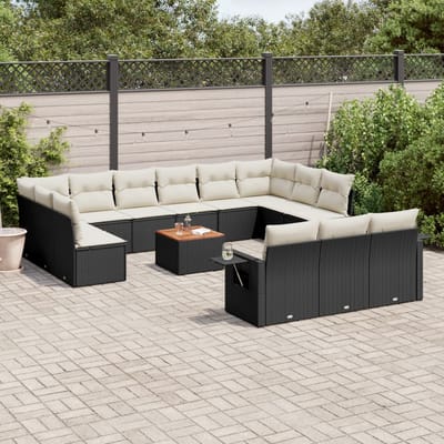 vidaXL - 14-delige - Loungeset - met - kussens - poly - rattan - zwart