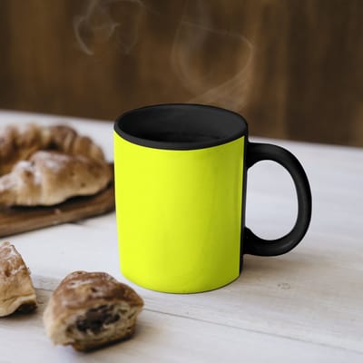 Magische Mok - Foto op Warmte Mokken - Koffiemok - Dobermann - Geblokt - Geel - Magic Mok - Beker - 350 ML - Theemok