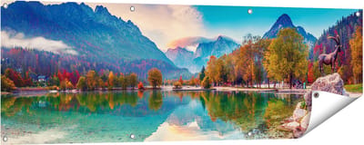 Gards Tuinposter Meer - 150x50 cm - Tuindoek - Tuindecoratie - Wanddecoratie buiten - Tuinschilderij
