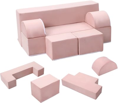 Modulaire Kinder Speelbank - Voor Speelkamer & Slaapkamer - 6-delige Omvormbare Bank met Schuim & Vloerkussen - Speelset & Fotografie-accessoires - Roze