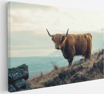 Saammp Canvas Schilderij Schotse Hooglander Koe tussen de bomen - Dieren - Natuur - 30x20 - Foto op canvas - Wanddecoratie - muurdecoratie Woonkamer - Slaapkamer decoratie - Canvas Print