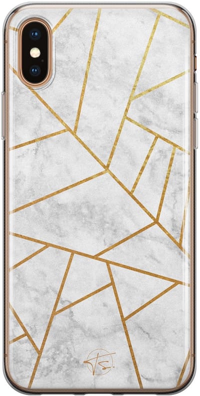 Hoesje geschikt voor iPhone Xs - Geometrisch marmer - Soft Case - TPU - Marmer - Grijs - Mooie Telefoonhoesjes