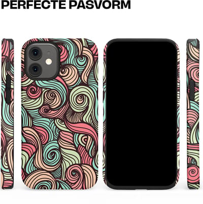 Casetastic hoesje geschikt voor Apple iPhone 12 Mini - Dubbellaagse bescherming - Pastel Swirl Vibes - Fashion Case - Taupe Donkergrijs Saliegroen Grijs