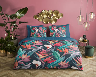 Descanso dekbedovertrek bloemen en bladeren - 1 persoons 140x200/220 cm - Multi - 100% Katoen satijn