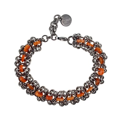 Europese Weeftechniek Armband met Oranje Zoetwaterschelpkralen, RVS, Dames, Handgemaakt door esde2 - Verstelbaar 15 - 19cm