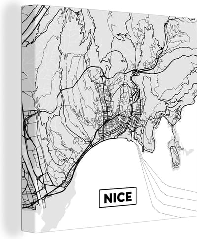 Canvas Schilderij Frankrijk - Plattegrond - Kaart - Nice - Stadskaart - 20x20 cm - Wanddecoratie