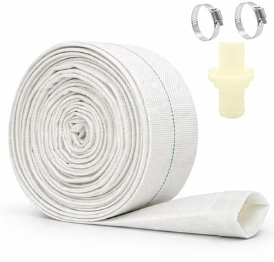32mm (1-1/4") x 10m platte slang, witte afvalwaterslang met 2 slangenschellen & adapter, pompslang voor zwembad-terugspoeling, duikpompen & ontwatering (Wit)