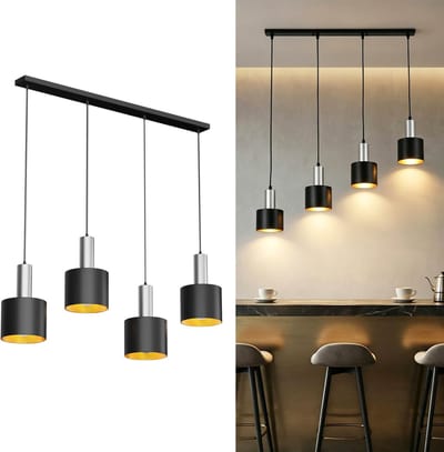 Froadp 24W Moderne hanglamp met 4 lampen. Industriële stijl, metalen frame, krasbestendig, verstelbare ophangkabel tot 150 cm, inclusief E27-Edison-lampen