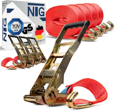Spanbanden Set - Sjorbanden Ratel - Transport Zekeren - TÜV/GS Gecertificeerd - 10 Stuks 8m - Rood