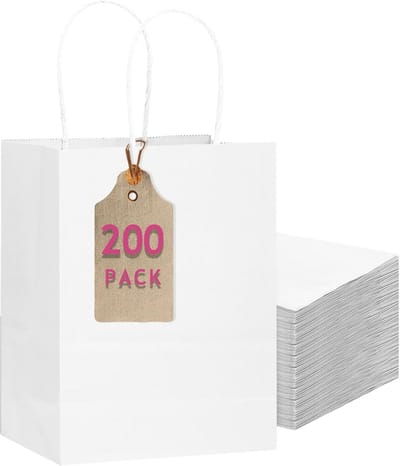 200 Stuks Witte Cadeauzakken Met Handvatten Middelgroot Kraftpapier Voor Winkels en Cadeaus