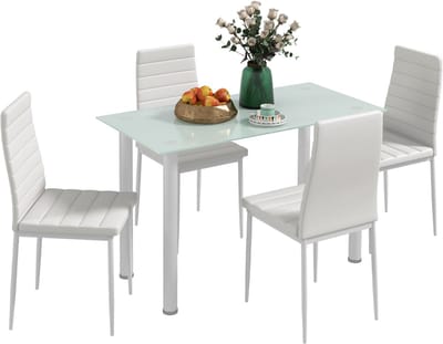 HOMCOM-Esszimmergruppe-Kunstleder, Stahl-120L x 60B x 97H cm-Weiß